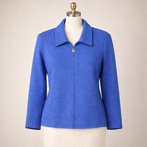St. John Collection Blue Zip Front Knit Jacket, Size Large